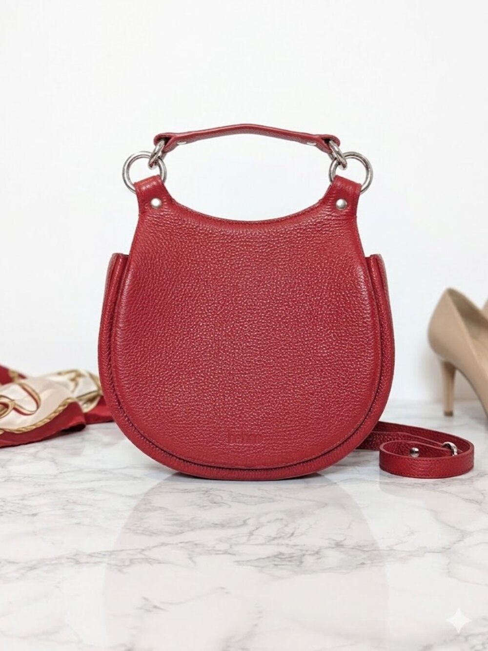 behno New York Tilda Saddle Bag in Red | Pebbled Leather